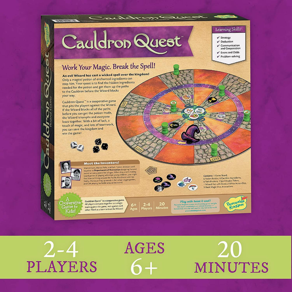 Peaceable Kingdom Cauldron Quest game board anchors the cooperative path to victory