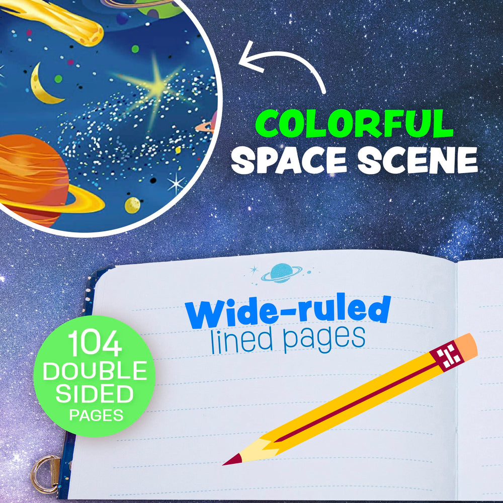 Peaceable Kingdom Deep Space Diary compact size fits backpacks for travel.
