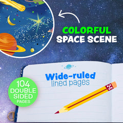 Peaceable Kingdom Deep Space Diary compact size fits backpacks for travel.