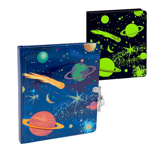Peaceable Kingdom Deep Space Diary glow cover for private writing.