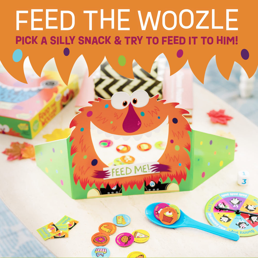Peaceable Kingdom Feed the Woozle silly-snacks encourage teamwork and problem-solving.