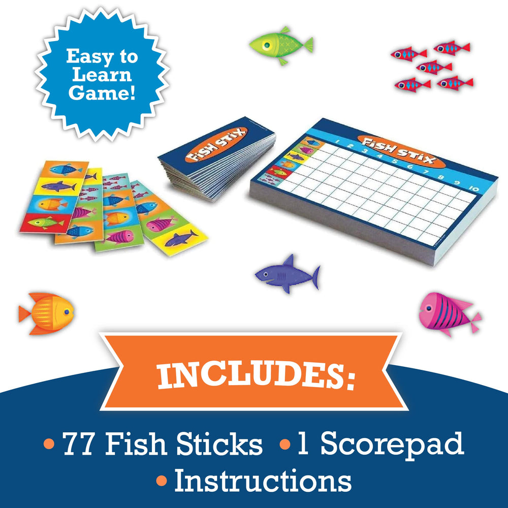 Peaceable Kingdom Fish Stix instructions panel showing simple setup for families