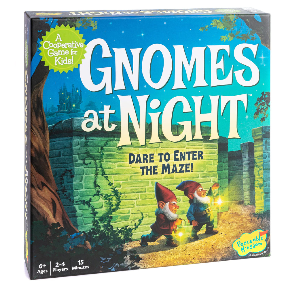 Peaceable Kingdom Gnomes at Night setup showing a cooperative maze game session