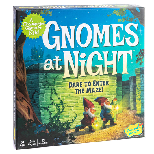 Peaceable Kingdom Gnomes at Night setup showing a cooperative maze game session