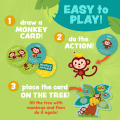 Peaceable Kingdom Monkey Around cards showcase prompts that guide gentle movements during playtime.