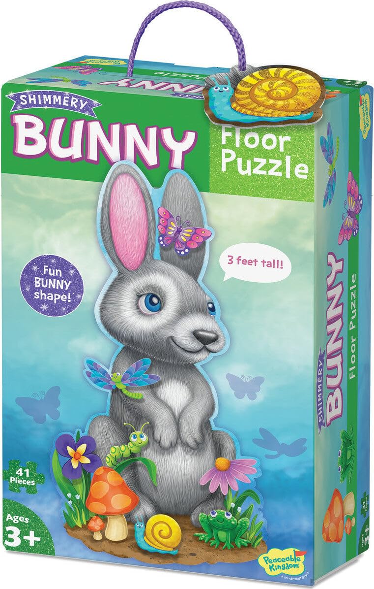 Peaceable Kingdom shimmery bunny puzzle with foil pieces for visual sparkle