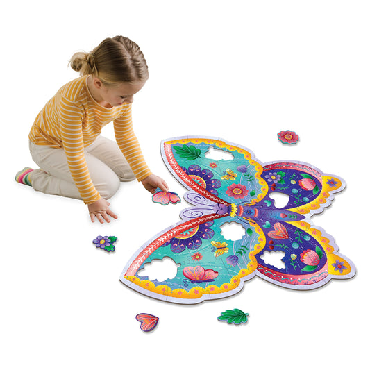 Peaceable Kingdom butterfly floor puzzle: 53-piece giant for cooperative play and visual recognition.