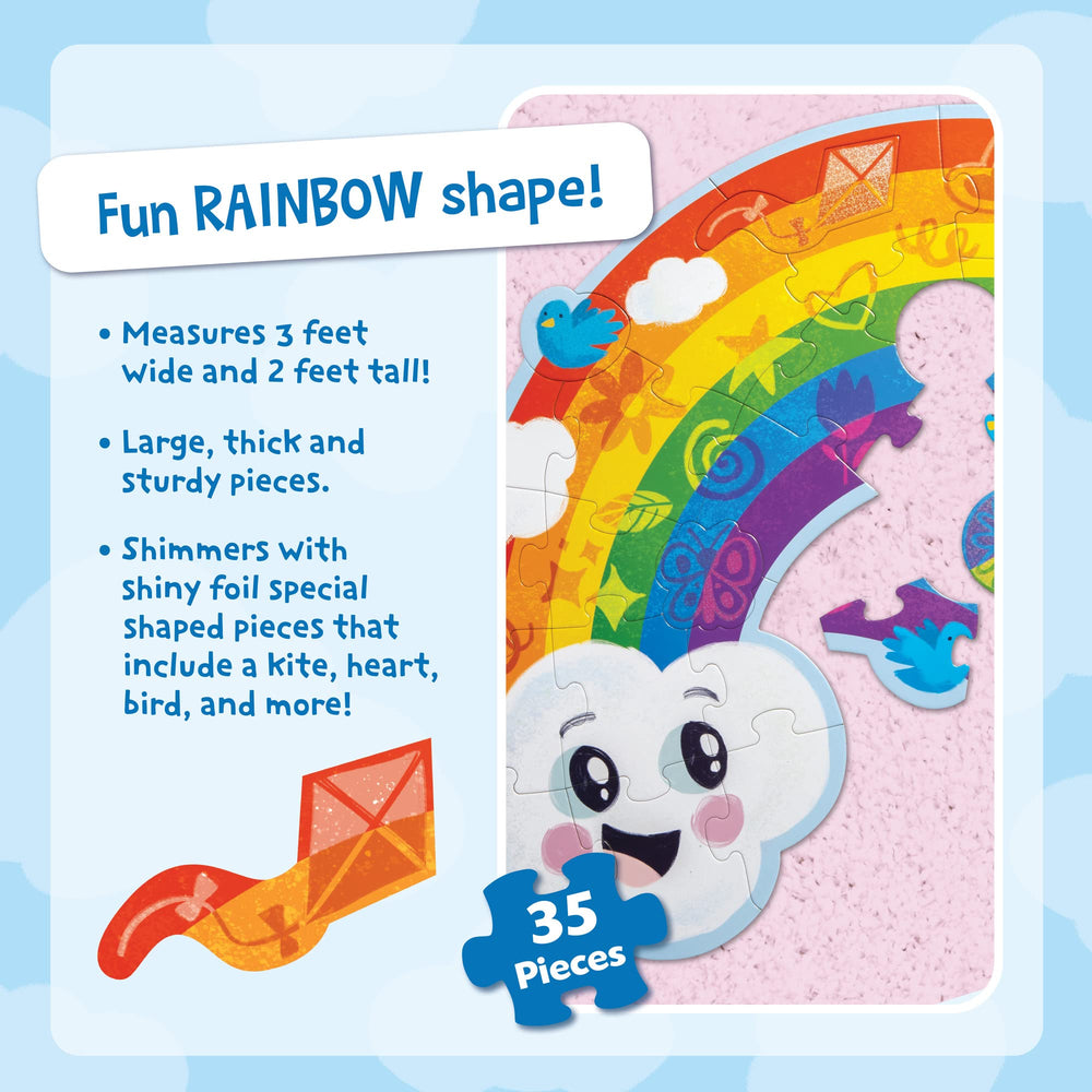 Heart shaped piece from Peaceable Kingdom Shimmery Rainbow Puzzle sparks imagination during play.