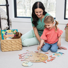 Peaceable Kingdom snack board pattern cards guide kids through matching challenges.