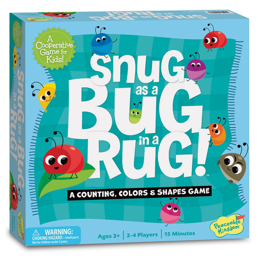 Peaceable Kingdom Snug as a Bug in a Rug game play scene promotes cooperative learning.