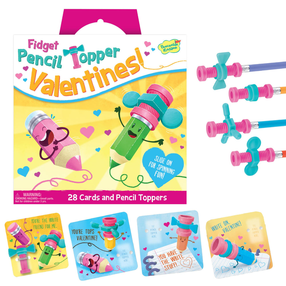 Peaceable Kingdom valentines cards with pencil toppers for classroom friendship
