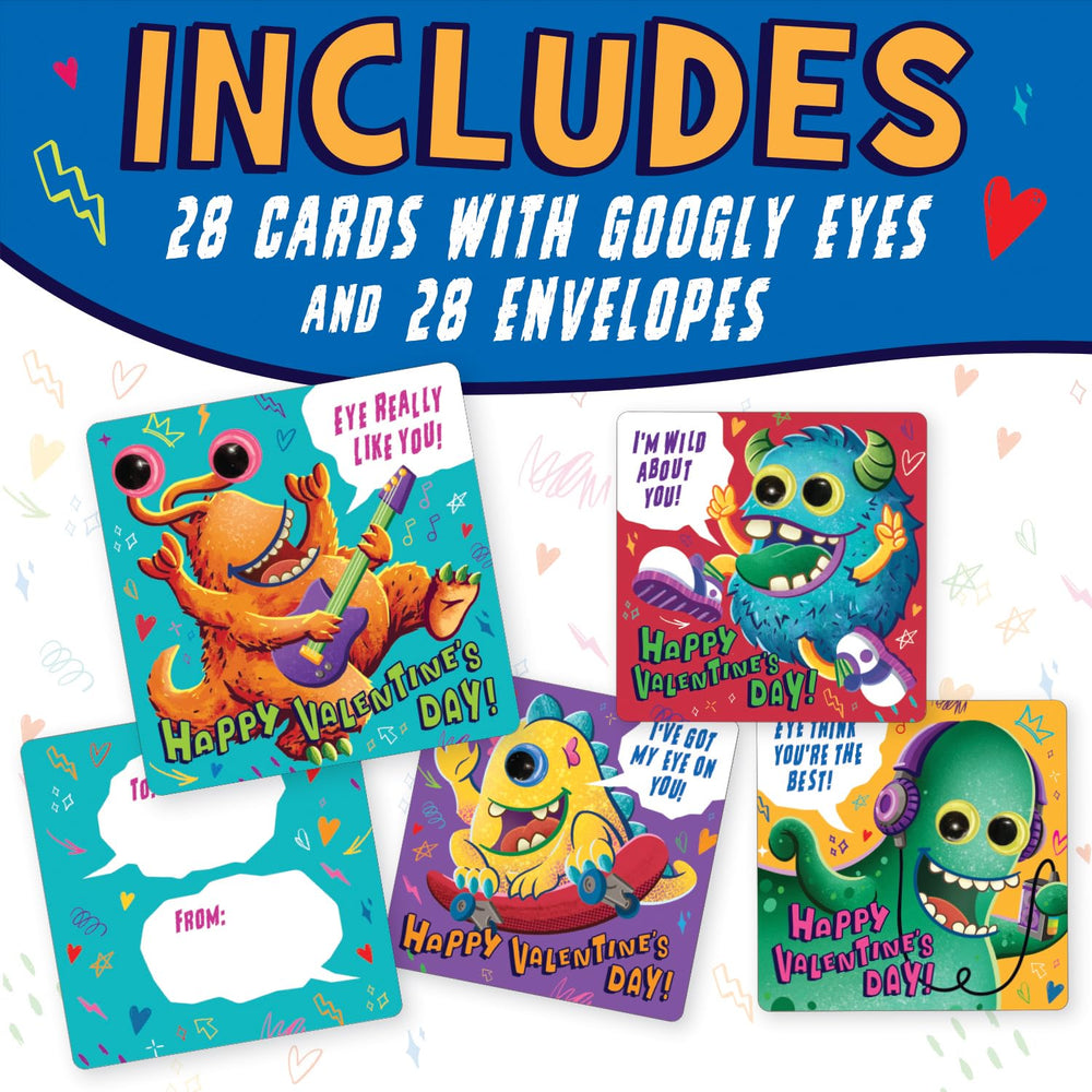 Peaceable Kingdom monster valentines offer four designs for variety and fun.