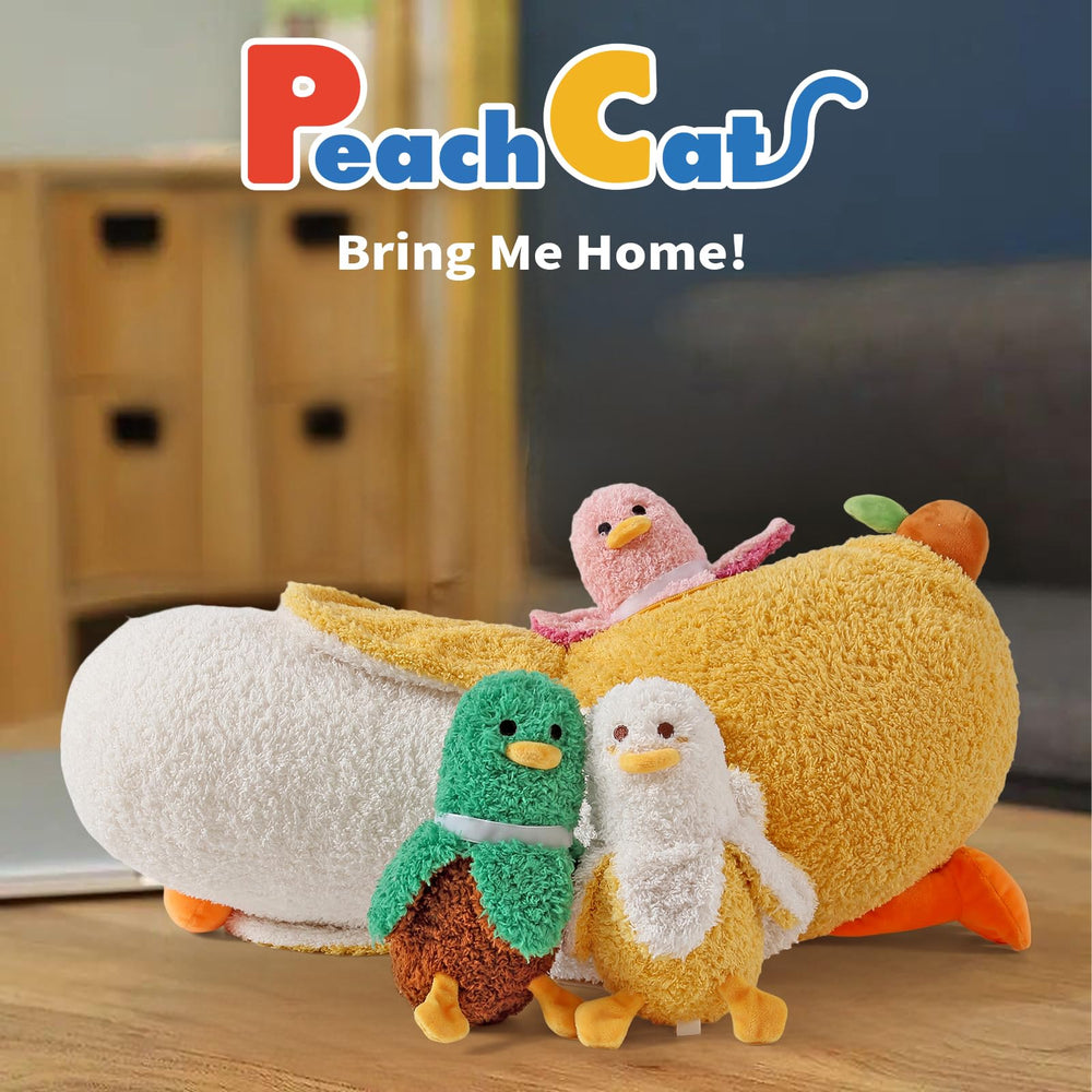 PEACH CAT Banana Duck with zipper, reveals three baby ducks.