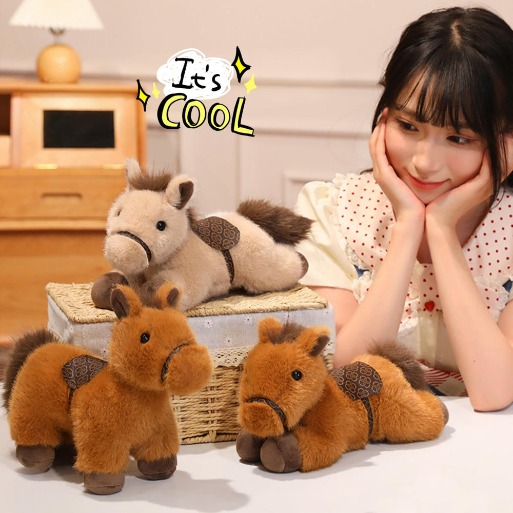 PEACH CAT horse plush hair and tail close-up emphasizes soft texture and design.
