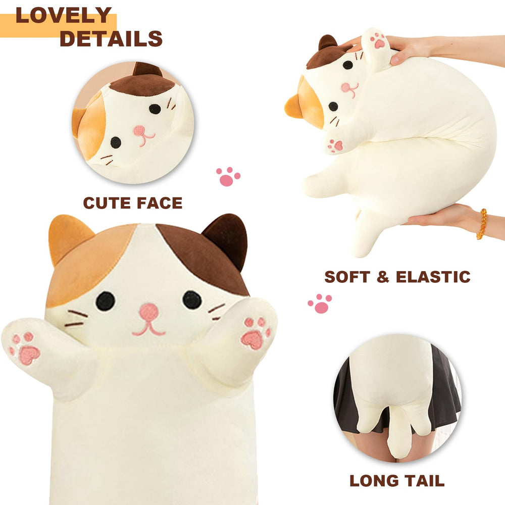 PEACH CAT long cat pillow beige 35.4 inches soft plush for comfy naps.