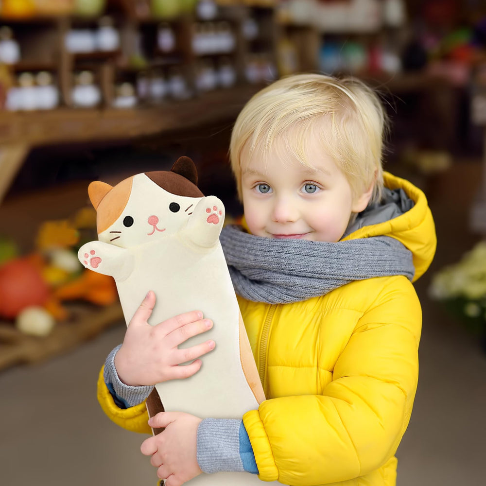 PEACH CAT long cat pillow beige 43.3 inches oversized plush for full-body relaxation.