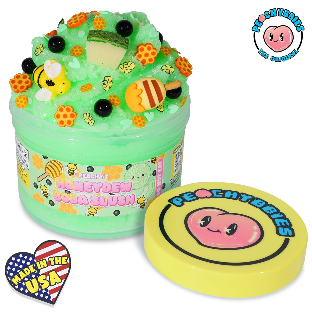 Close-up of Honeydew Boba Slush beads and glitter for ASMR