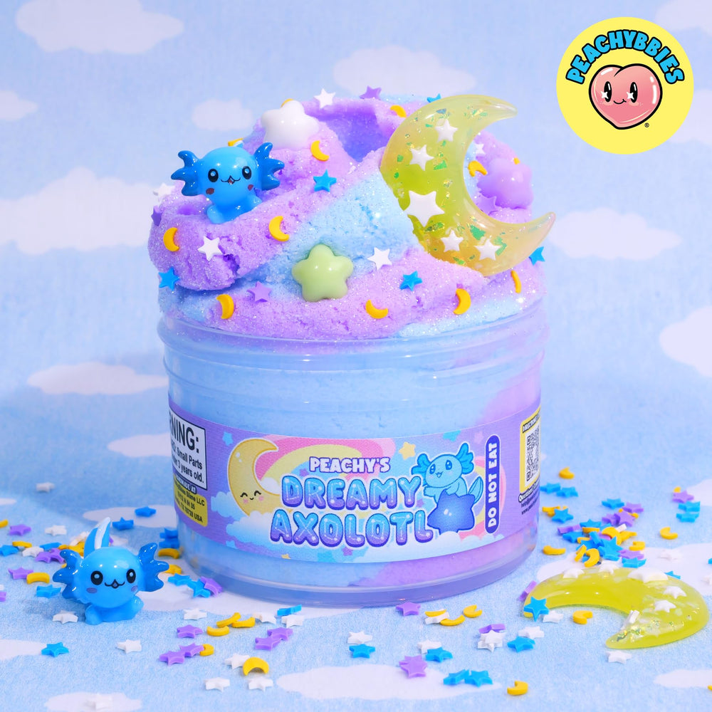 Peachybbies reusable container shown, keeps slime fresh and ready.