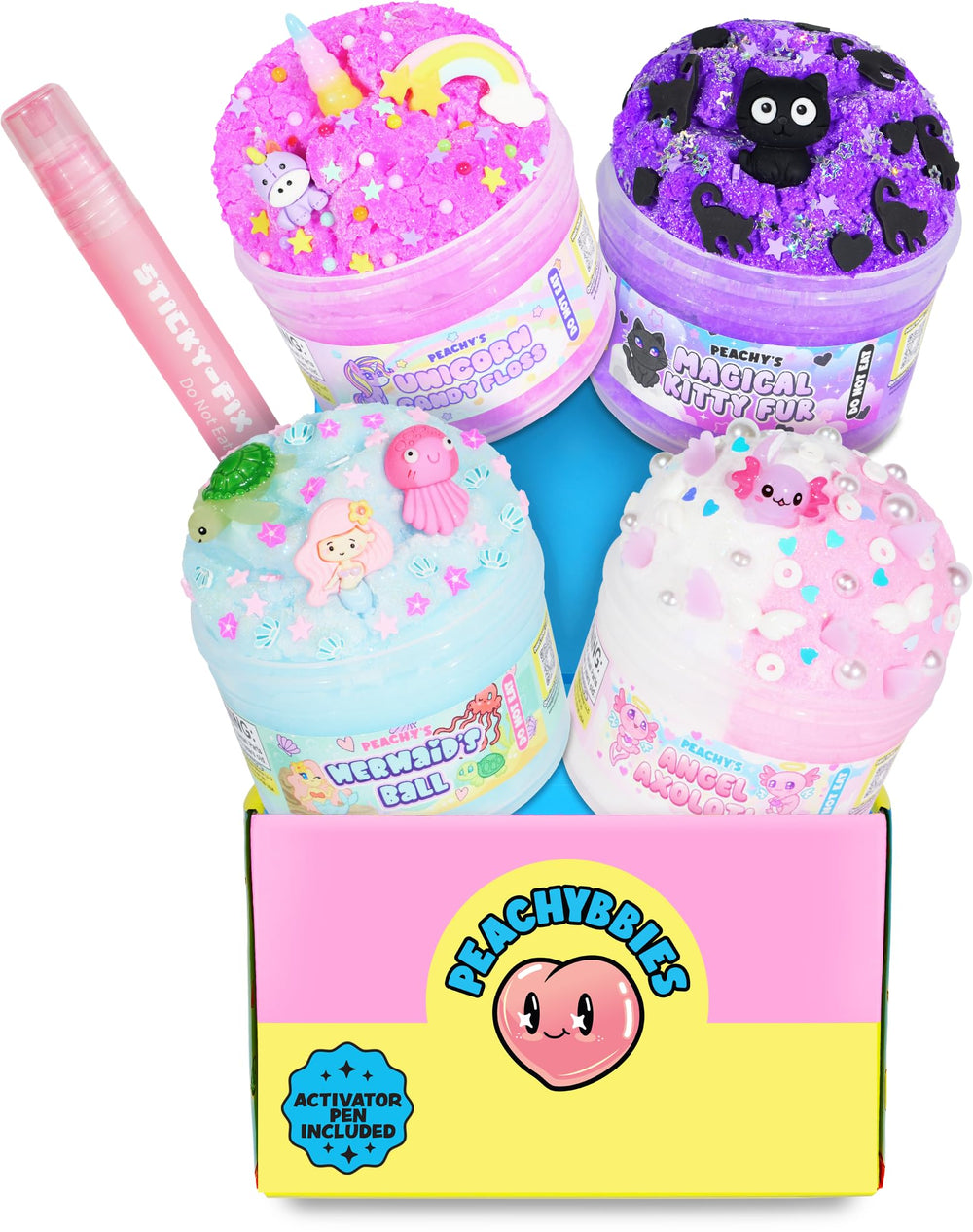 Peachybbies 4-pack Fantasy Bundle jars shown for imaginative play and sensory exploration