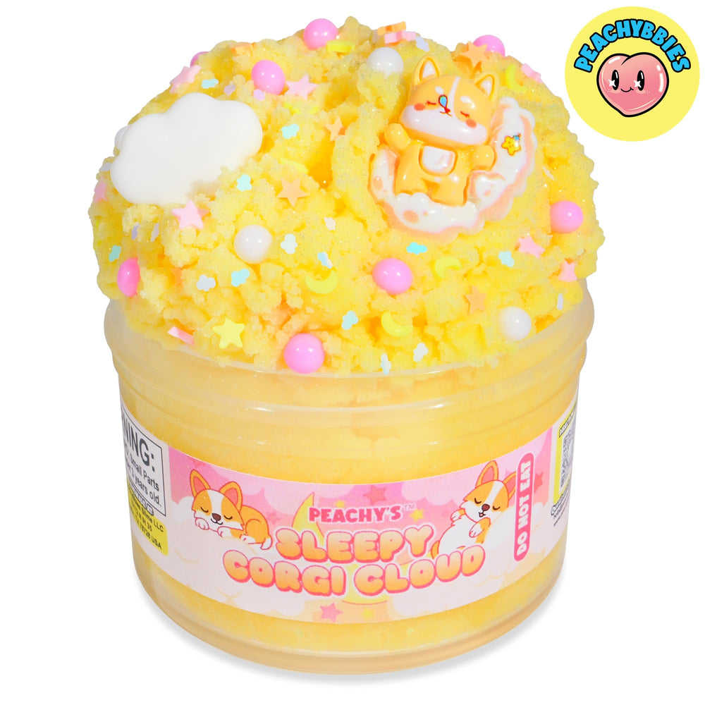 Peachybbies Sleepy Corgi Cloud slime ready for slime party favors.