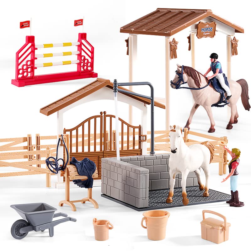 Peagprav horse stable playset with rider on horse stimulates imaginative play and storytelling
