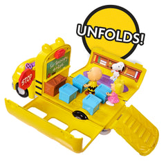 Peanuts Charlie Brown's School Bus desk setup with globe inspires pretend lessons.