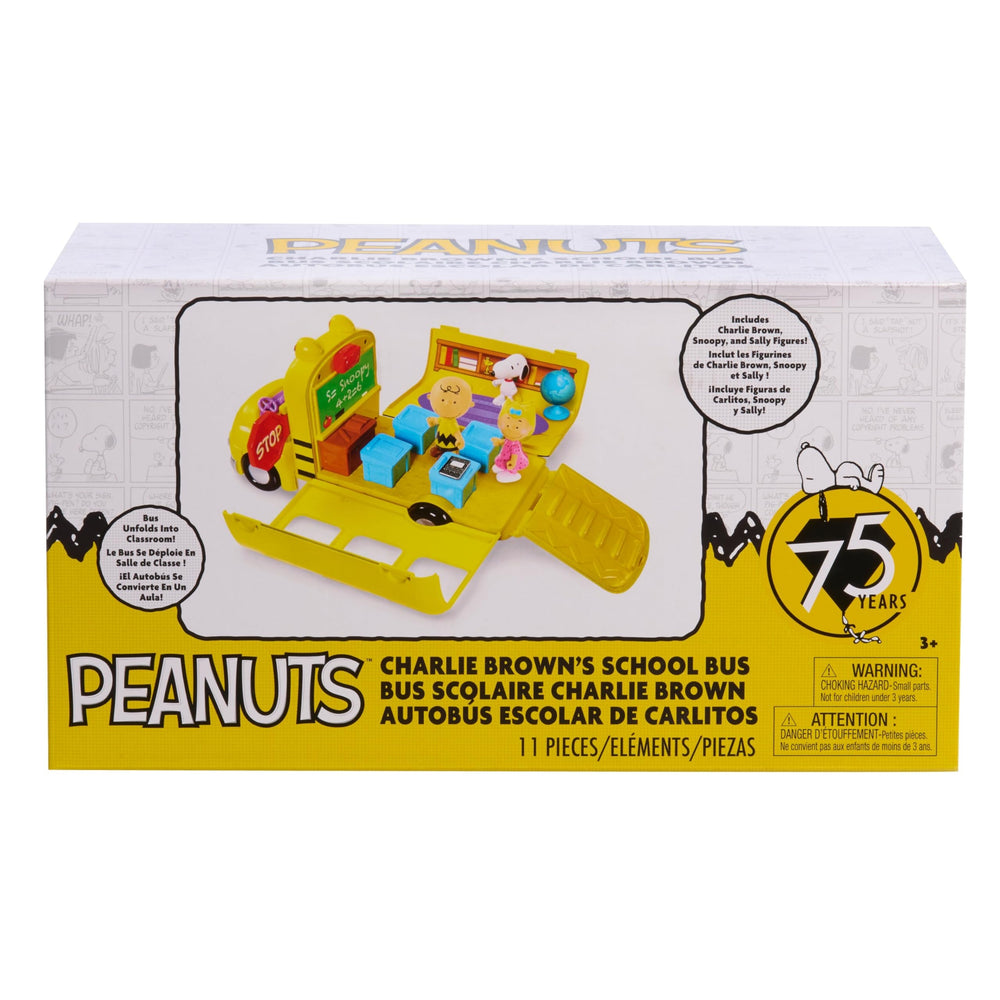 Peanuts Charlie Brown's School Bus packaging and gift-ready display.