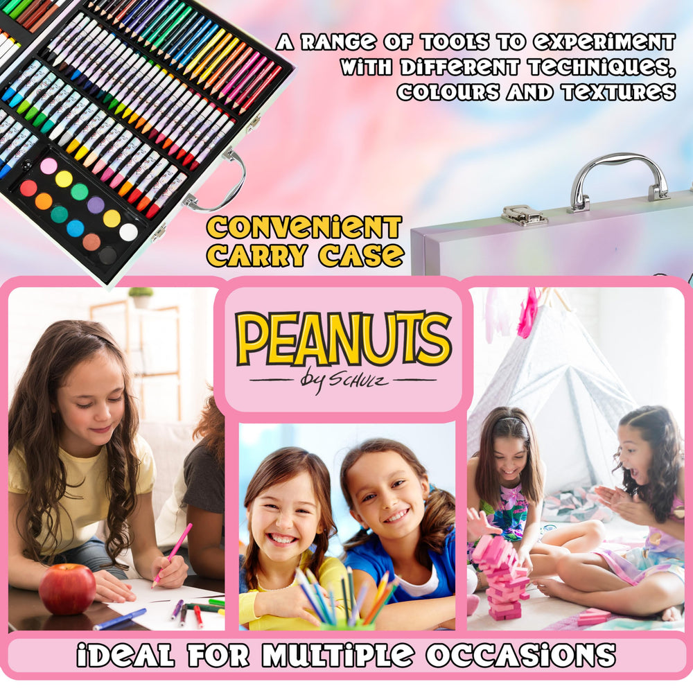Peanuts Snoopy inspiration art case contents help keep art space organized.
