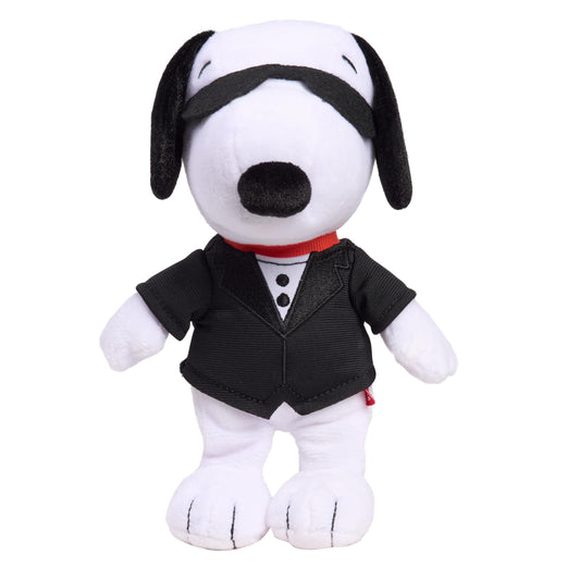 Peanuts Snoopy Secret Agent plush front view with soft fabric for cozy hugs