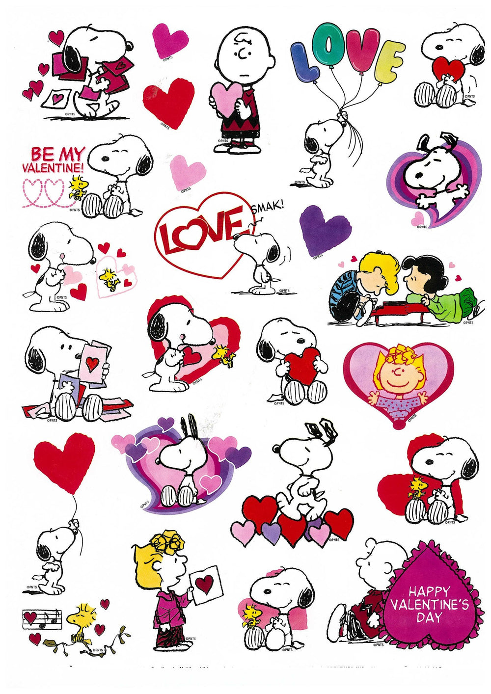 Peanuts Snoopy Valentine stickers offer 25 playful designs for valentines and scrapbooks.