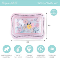 The Peanutshell Happy Garden floating animals promote engagement during tummy time.