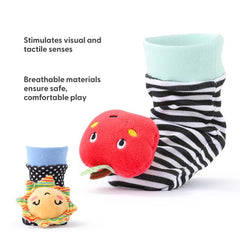 The Peanutshell animal-design rattles invite baby exploration and grabbing.