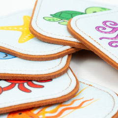 Peapod Play seahorse card supports sensory exploration with vibrant patterns