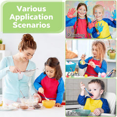 Long-sleeve PEASUG toddler smock in use during crafts