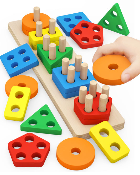 PEBIRA Montessori wooden sorter pieces support early color and shape differentiation for toddlers