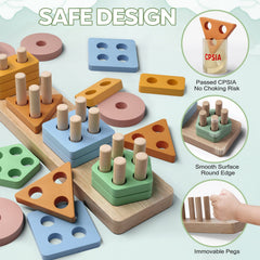 PEBIRA wooden stacking blocks collection supports fine motor and spatial thinking