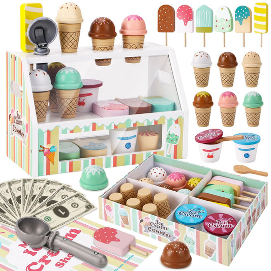 Peccvon wooden ice-cream counter stimulates imaginative role-play and social interaction.