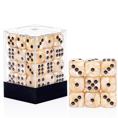 PECHOI 36-piece pearl-pattern D6 dice with beige portable box for home and classroom use