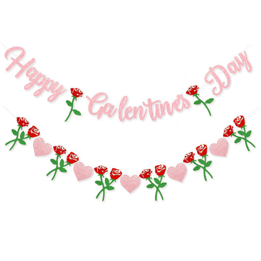 Peclek Happy Galentine's Banner with pink glitter letters for festive decor