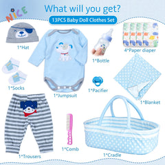 Pedolltree blue dot bassinet and accessories set for doll playtime