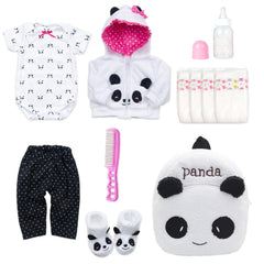 Pedolltree panda backpack—durable carrier for doll clothes during playtime.