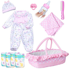 Pedolltree pink heart bassinet for reborn dolls, keeps accessories organized.