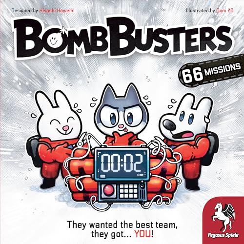 Pegasus Spiele Bomb Busters mission cards and timer spread out for tense teamwork.