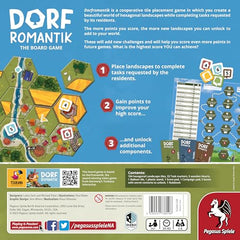 Pegasus Spiele Dorfromantik hexagonal tiles arranged to form rivers and villages for strategic tile-laying
