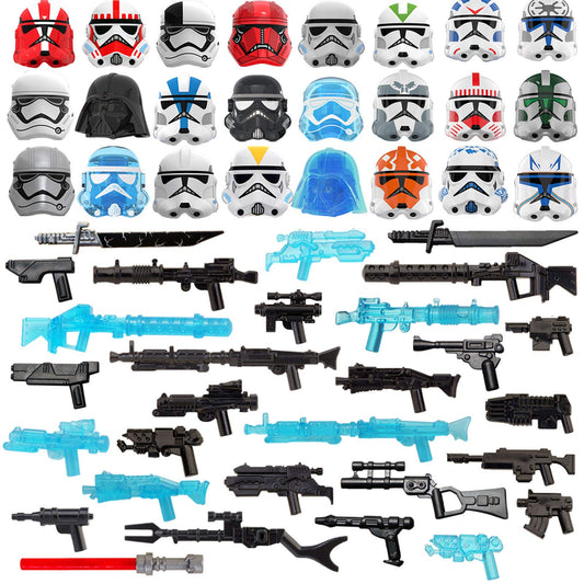 PeleusTech military helmet masks for minifigs, ideal for sci-fi battle scenes.