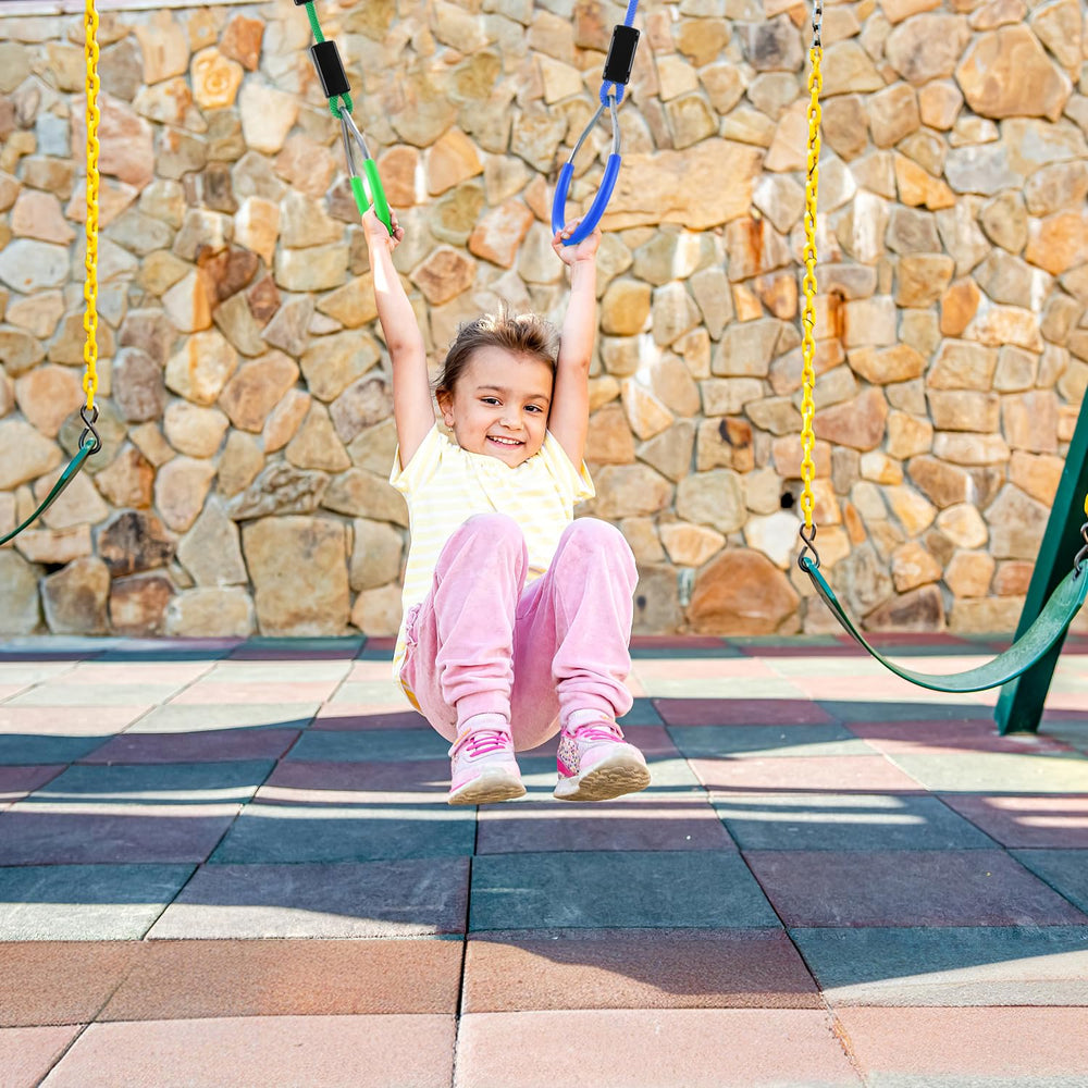 PELLOR Upper-body strength workout using colorful gym rings.