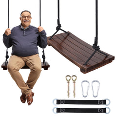 PELLOR wood swing seat with carbonized finish for durable outdoor use