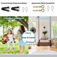 PELLOR wooden swing seat strap attachments demonstrate secure setup