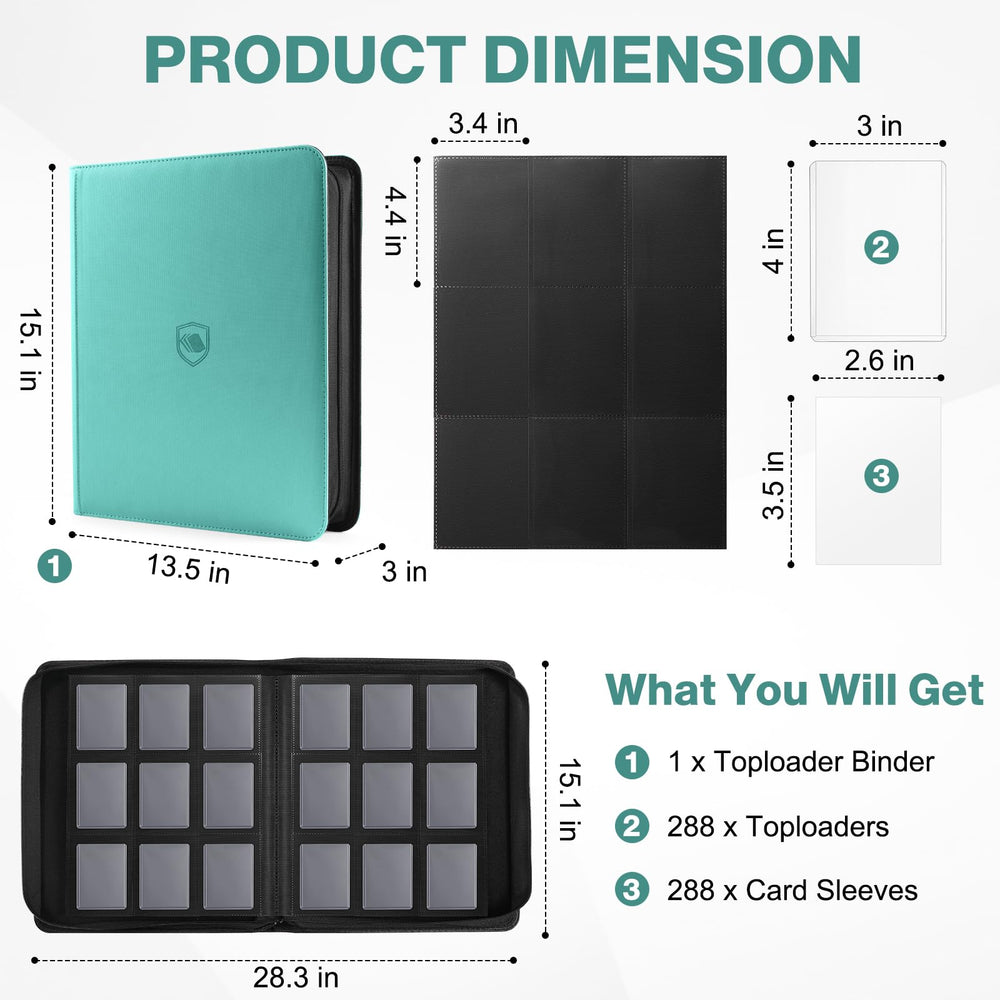 Pemocyny top loader binder pocket layout demonstrating space for multiple cards.