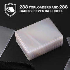 Pemocyny toploader binder includes 288 top loaders for quick setup.